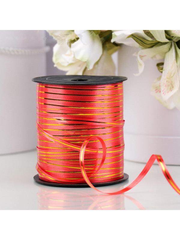 Лента упаковочная красная с золотой полосой, 5 мм х 225 м