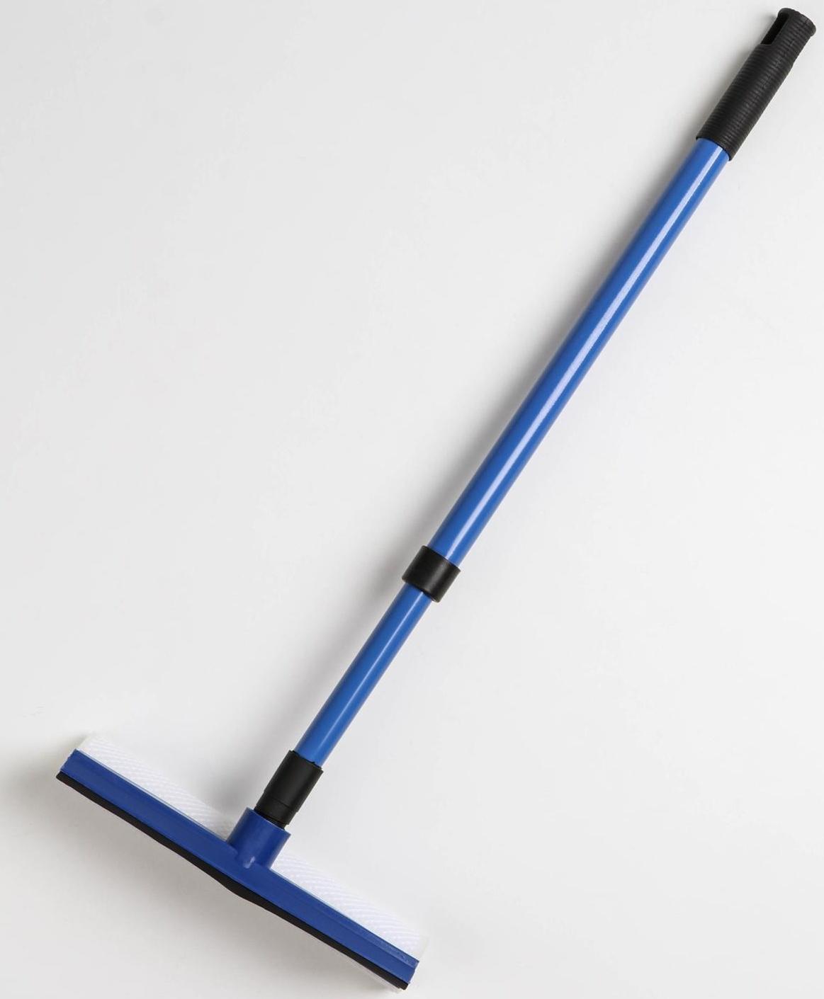 Окномойка с телескопической металлической окрашенной ручкой и сгоном Доляна, 20×49(75) см, поролон, цвет синий