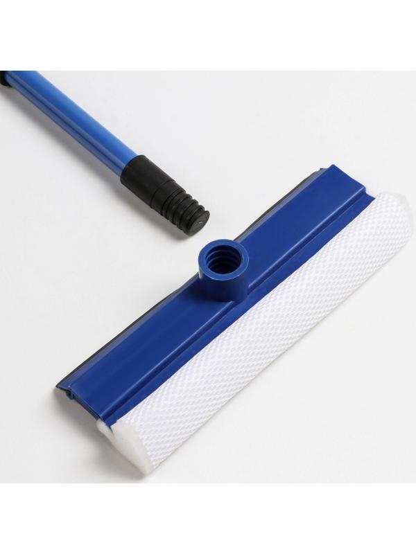 Окномойка с телескопической металлической окрашенной ручкой и сгоном Доляна, 20×49(75) см, поролон, цвет синий