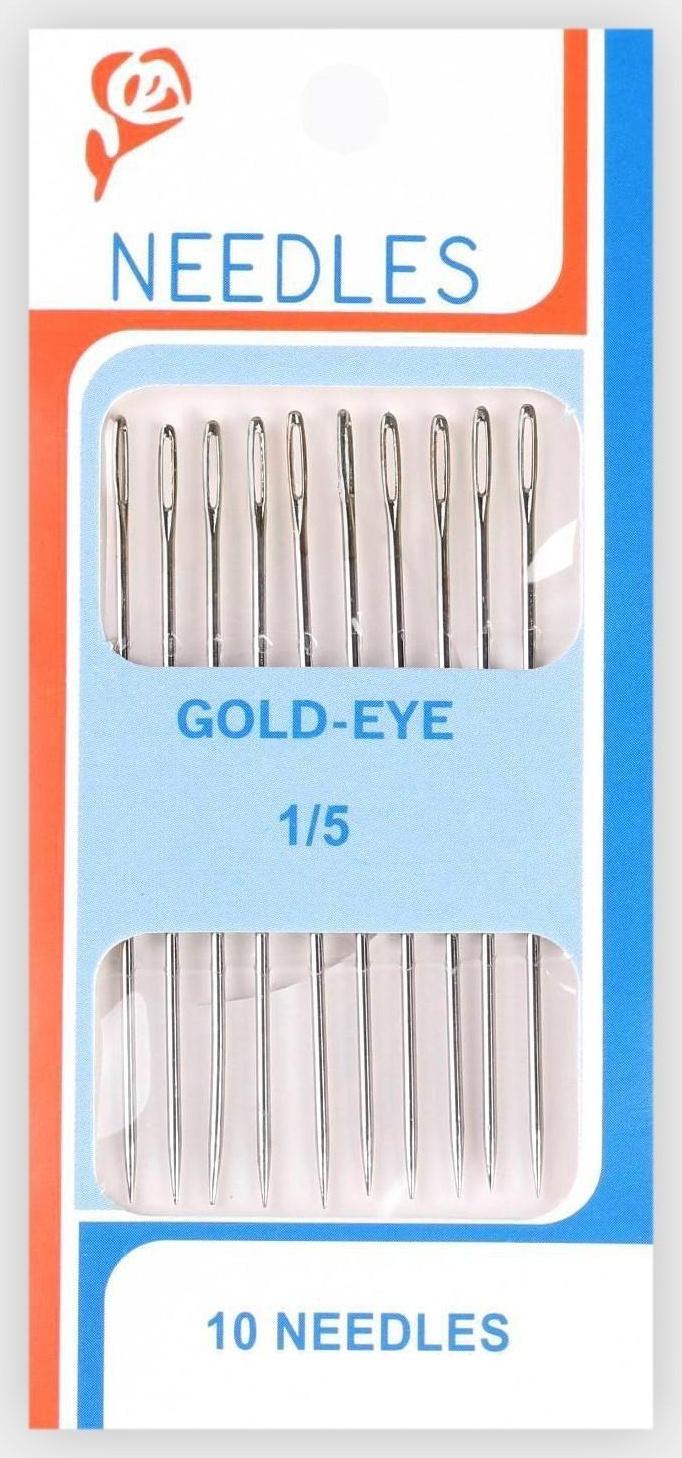 Иглы швейные №1/5, d = 0,93 мм, 5 см, с золотым ушком, 10 шт