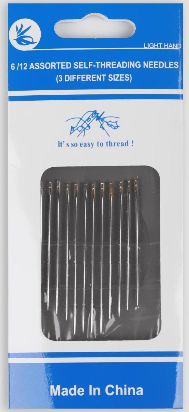 Иглы швейные, d = 0,78 мм, 3,5 - 4,2 см, с золотым ушком, самовдеваемые, 12 шт