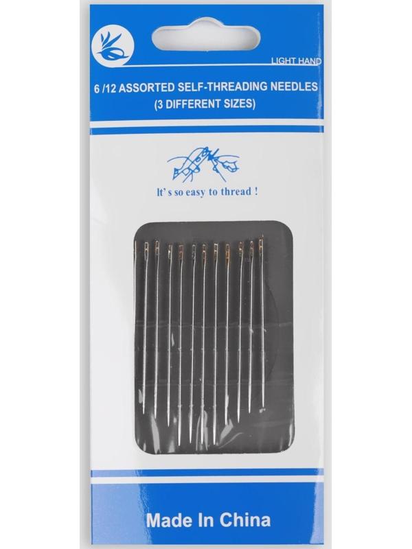 Иглы швейные, d = 0,78 мм, 3,5 - 4,2 см, с золотым ушком, самовдеваемые, 12 шт