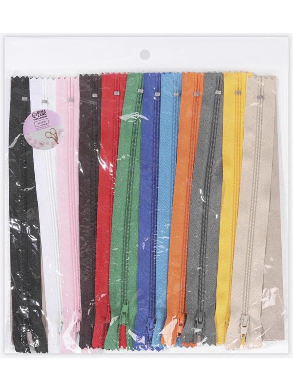 Набор молний «Спираль», №3, неразъёмные, 20 см, 12 шт, цвет разноцветный