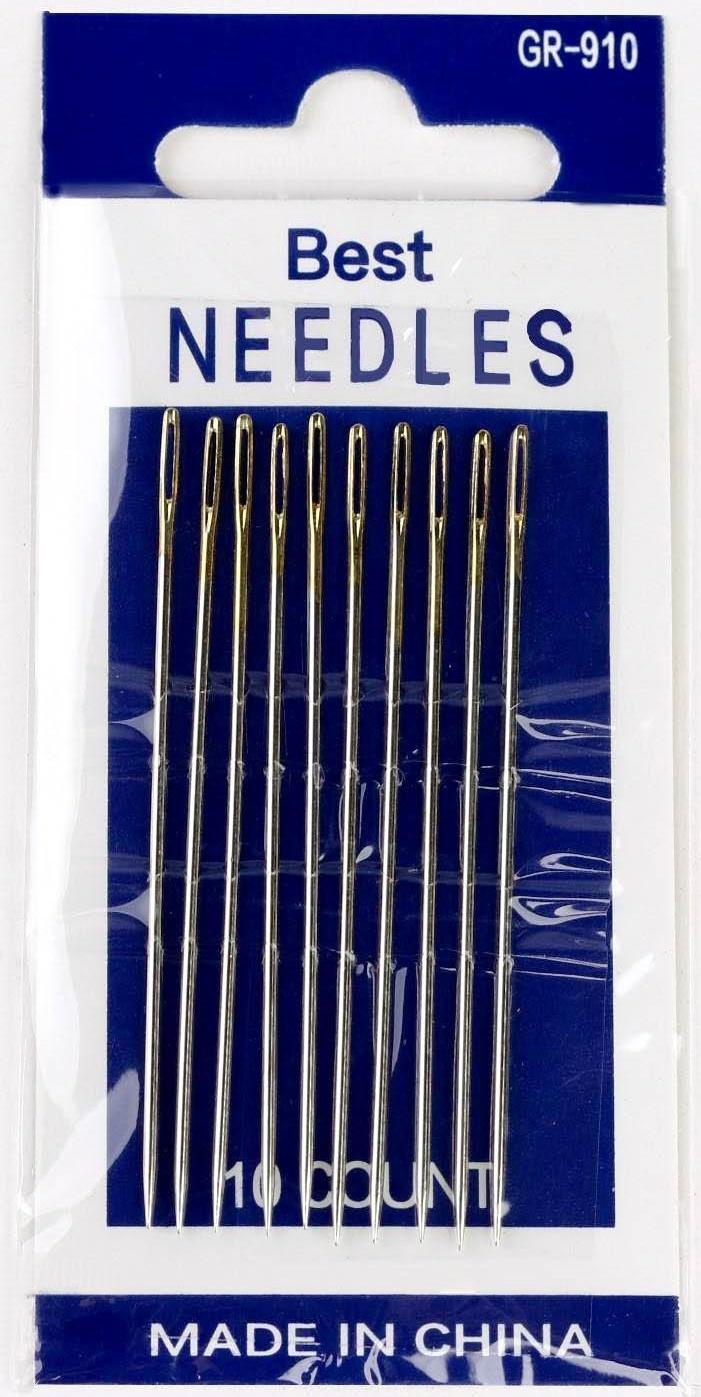 Иглы швейные №1/5, d = 1,04 мм, 6 см, с золотым ушком, 10 шт