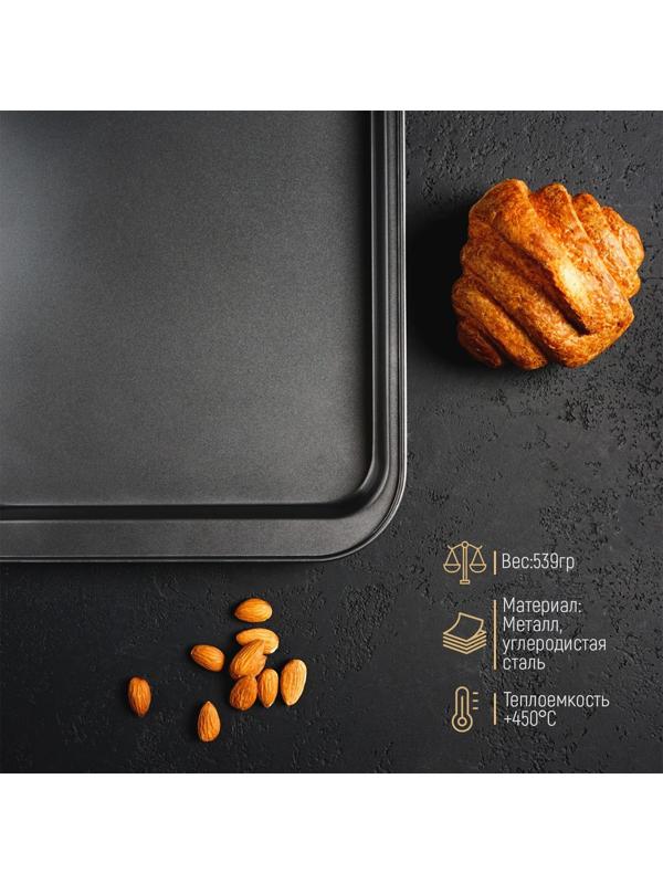 Противень Доляна «Жаклин. Прямоугольник», 32×47×2 см, антипригарное покрытие, цвет чёрный