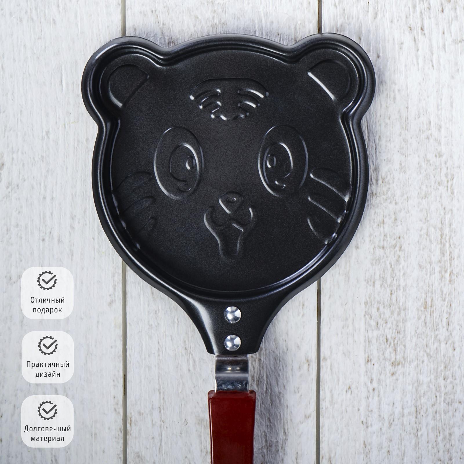 Сковорода Доляна «Котик», d=14 см, пластиковая ручка, антипригарное покрытие, цвет чёрный