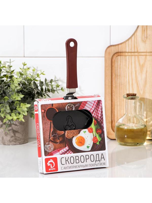 Сковорода Доляна «Котик», d=14 см, пластиковая ручка, антипригарное покрытие, цвет чёрный