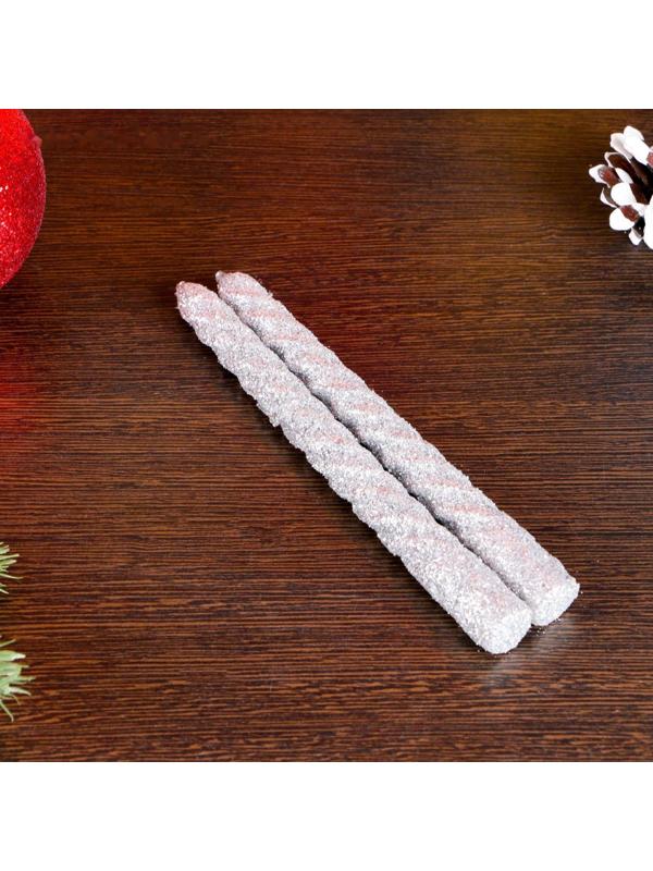 Набор свечей витых, 1,5х 15 см, 2 штуки, блестка, серебро