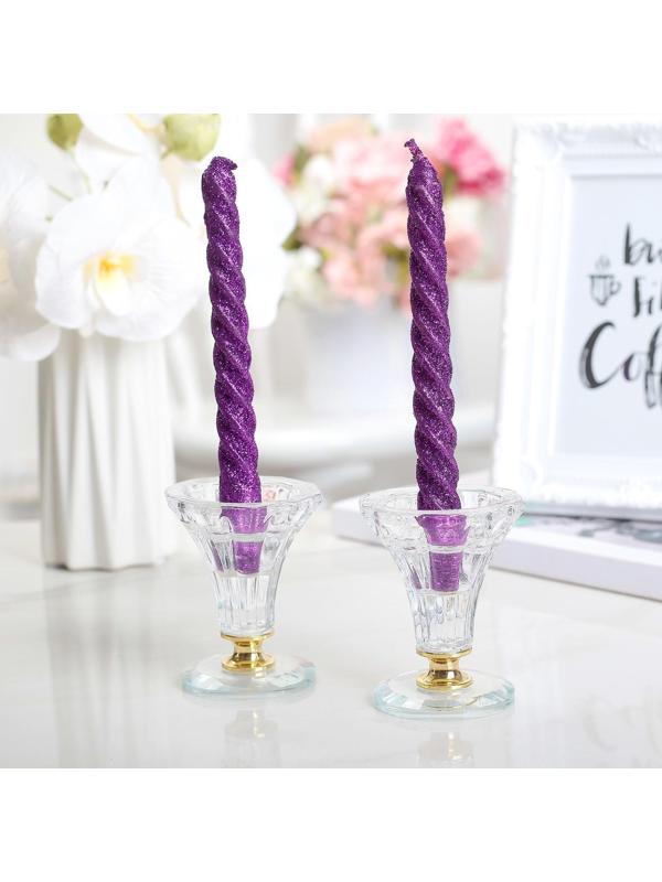 Набор свечей витых, 1,5х 15 см, 2 штуки, блестка, сиреневый