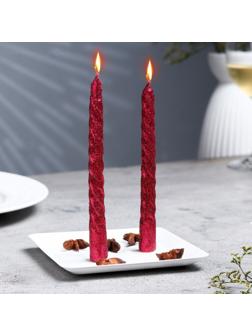 Набор свечей витых, 1,5х 15 см, 2 штуки, блестка, красный