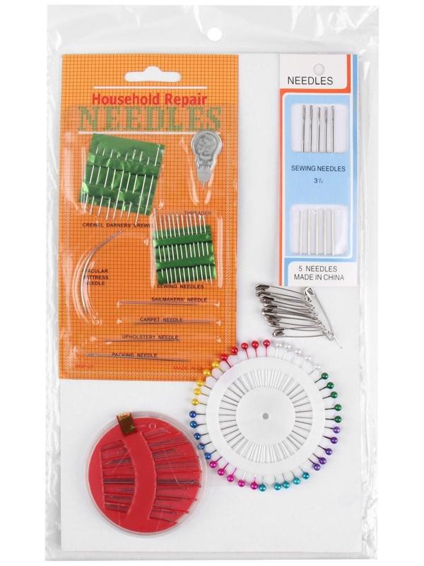 Портновский набор: булавки 50 шт, иглы 47 шт, нитевдеватель, цвет МИКС
