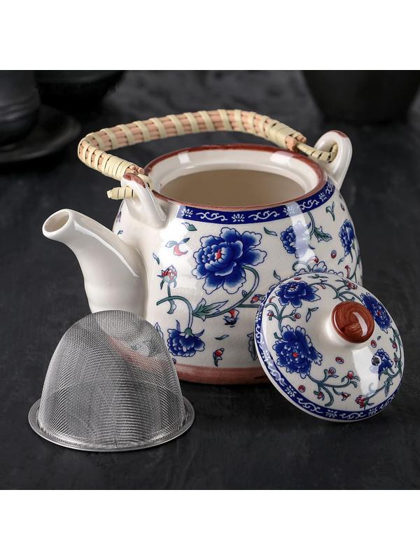 Чайник керамический заварочный «Цветение роз», 600 мл, с металлическим ситом