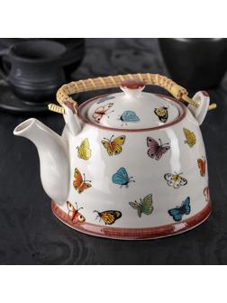 Чайник керамический заварочный «Бабочки», 900 мл, металлическое сито