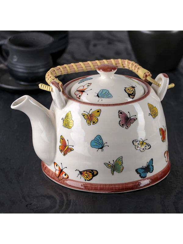 Чайник керамический заварочный «Бабочки», 900 мл, металлическое сито
