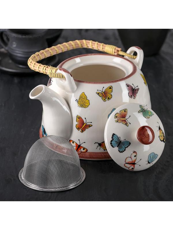 Чайник керамический заварочный «Бабочки», 900 мл, металлическое сито