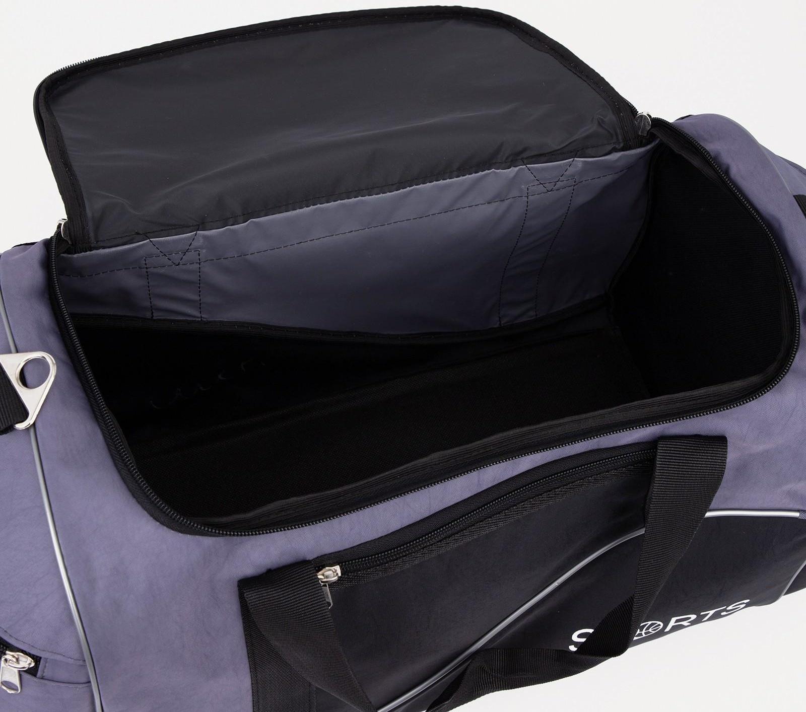 Сумка спортивная на молнии с подкладкой, 3 наружных кармана, цвет чёрный/серый