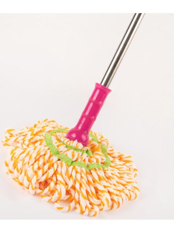 Швабра для мытья пола с отжимом Доляна, насадка из микрофибры 80 гр, стальная ручка 119 см, цвет МИКС