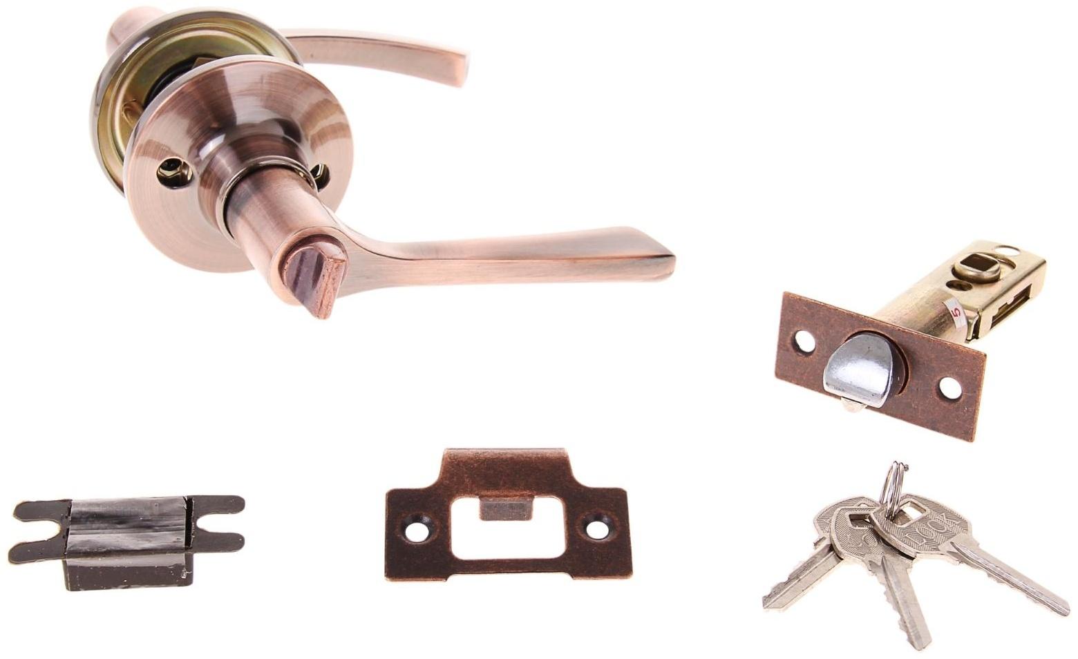 Защелка (мод.3186), межкомнатная, фиксатор, 3 ключа, цвет медь
