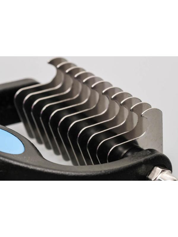 Инструмент для стриппинга 11 лезвий, с двухцветной рифлёной ручкой, чёрно-голубой