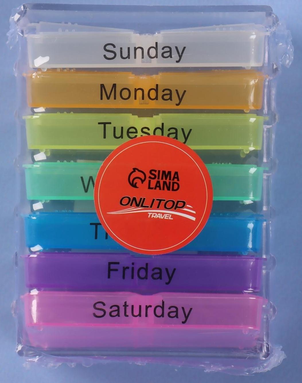 Таблетница-органайзер «Неделька», английские буквы, утро/день/вечер/ночь, 7 контейнеров по 4 секции, разноцветный