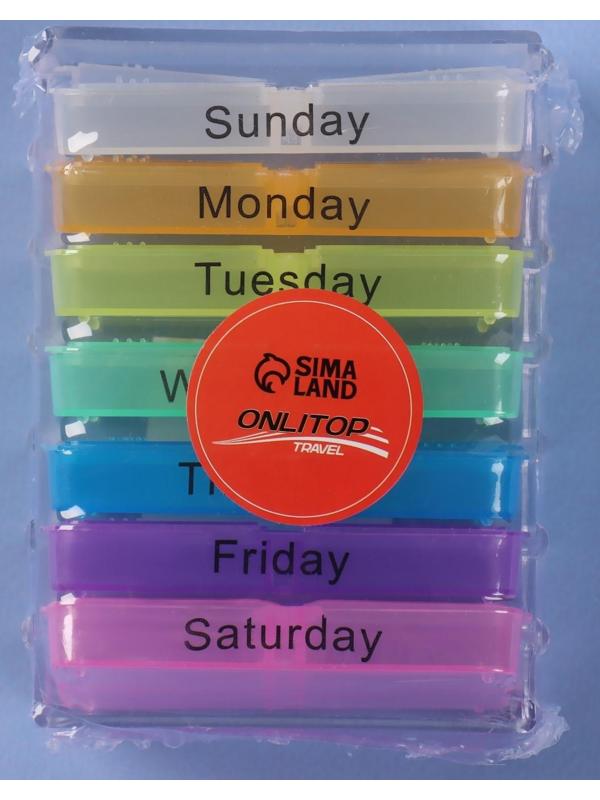 Таблетница-органайзер «Неделька», английские буквы, утро/день/вечер/ночь, 7 контейнеров по 4 секции, разноцветный