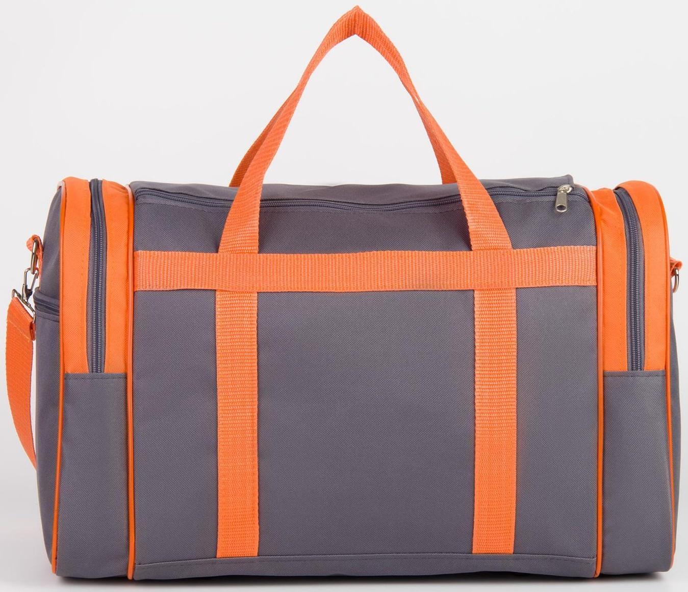 Сумка спортивная на молнии, без подкладки, 3 наружных кармана, цвет серый/оранжевый