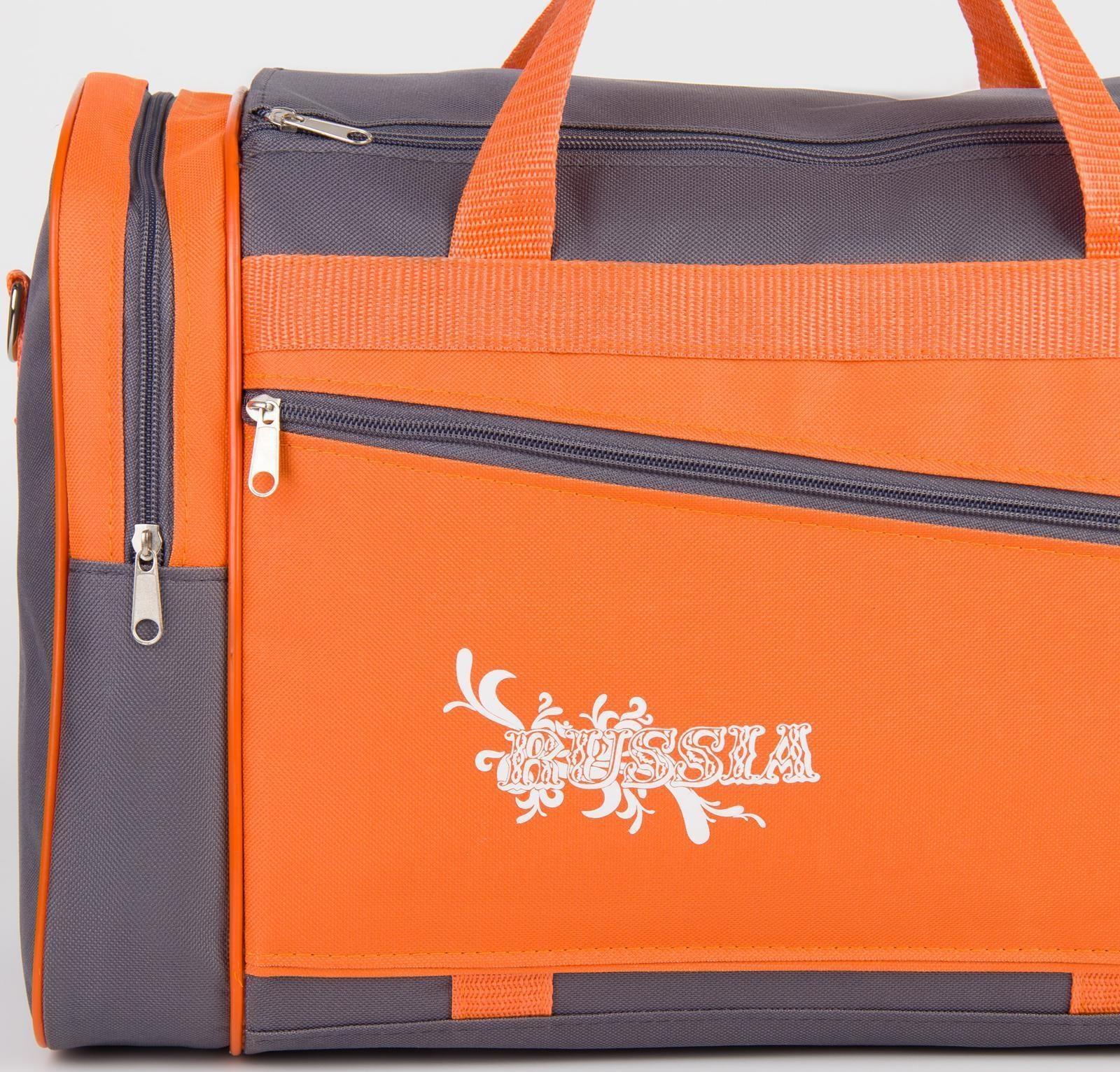 Сумка спортивная на молнии, без подкладки, 3 наружных кармана, цвет серый/оранжевый