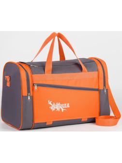 Сумка спортивная на молнии, без подкладки, 3 наружных кармана, цвет серый/оранжевый