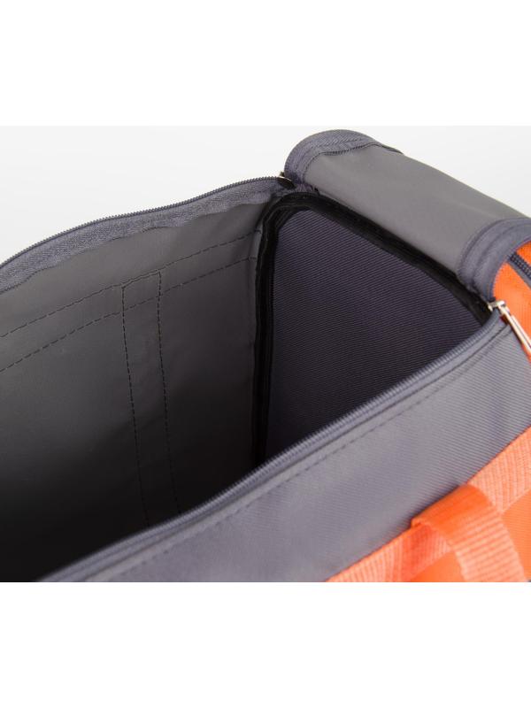 Сумка спортивная на молнии, без подкладки, 3 наружных кармана, цвет серый/оранжевый