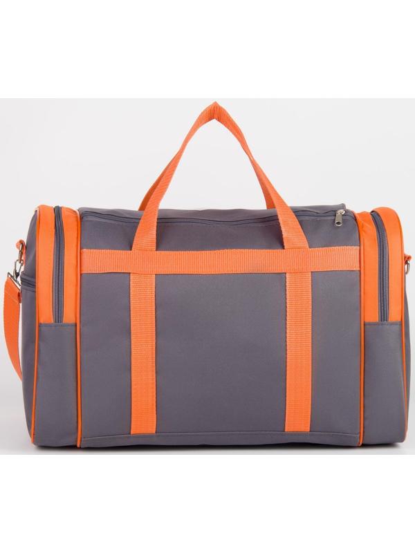 Сумка спортивная на молнии, без подкладки, 3 наружных кармана, цвет серый/оранжевый
