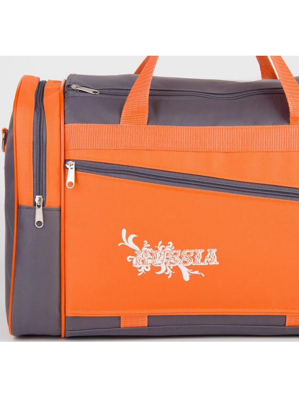 Сумка спортивная на молнии, без подкладки, 3 наружных кармана, цвет серый/оранжевый