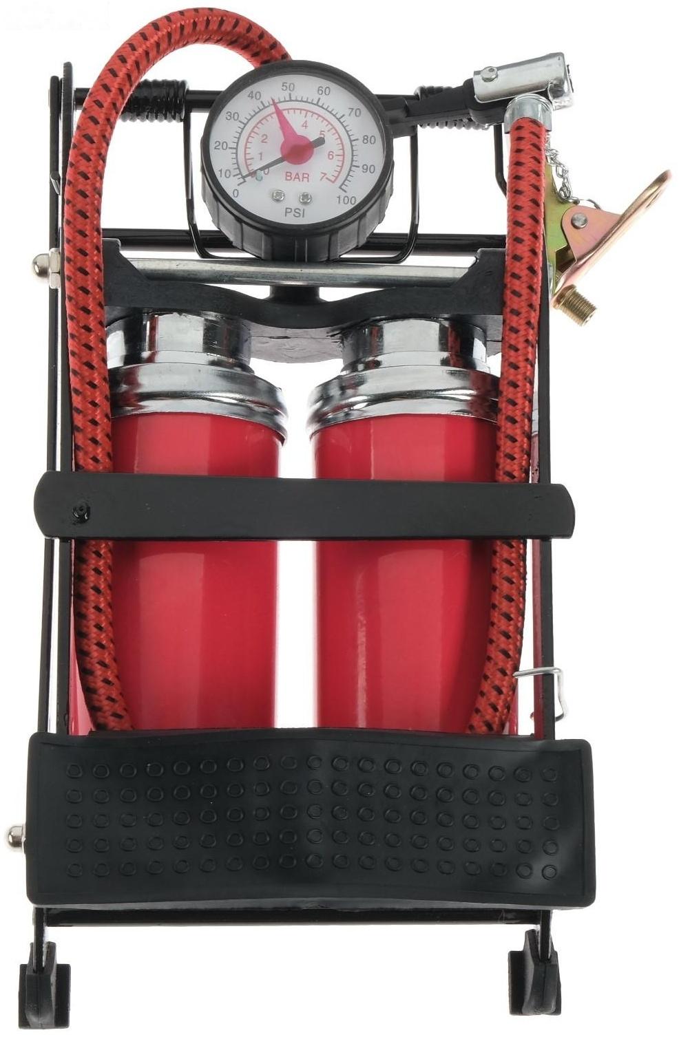 Насос ножной Cartage с манометром, 2 цилиндра, усиленный