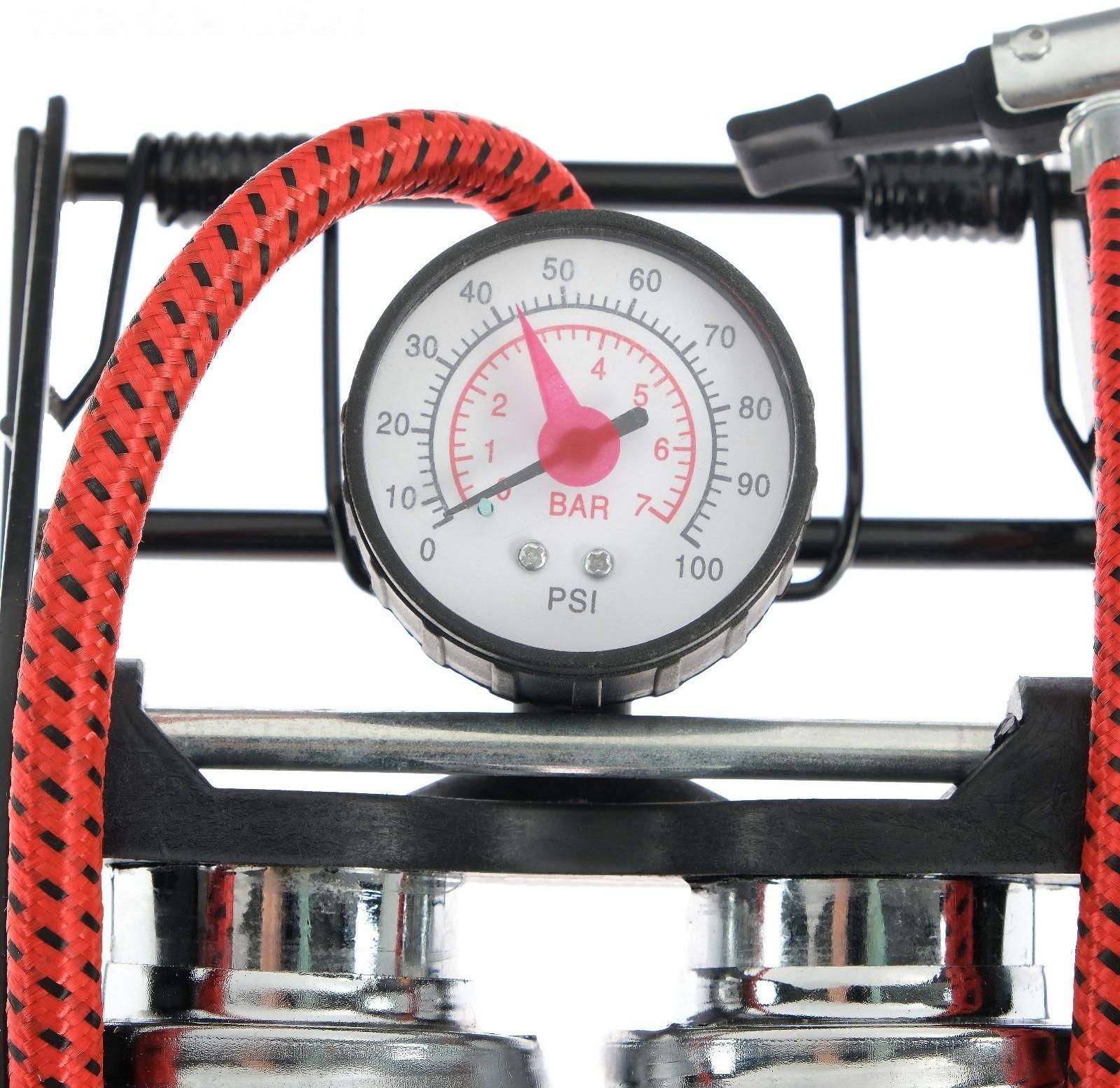 Насос ножной Cartage с манометром, 2 цилиндра, усиленный