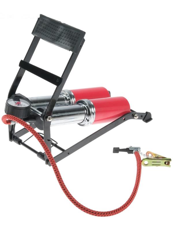 Насос ножной Cartage с манометром, 2 цилиндра, усиленный