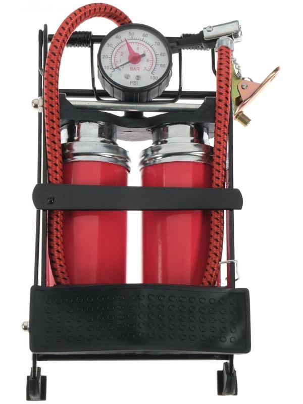 Насос ножной Cartage с манометром, 2 цилиндра, усиленный