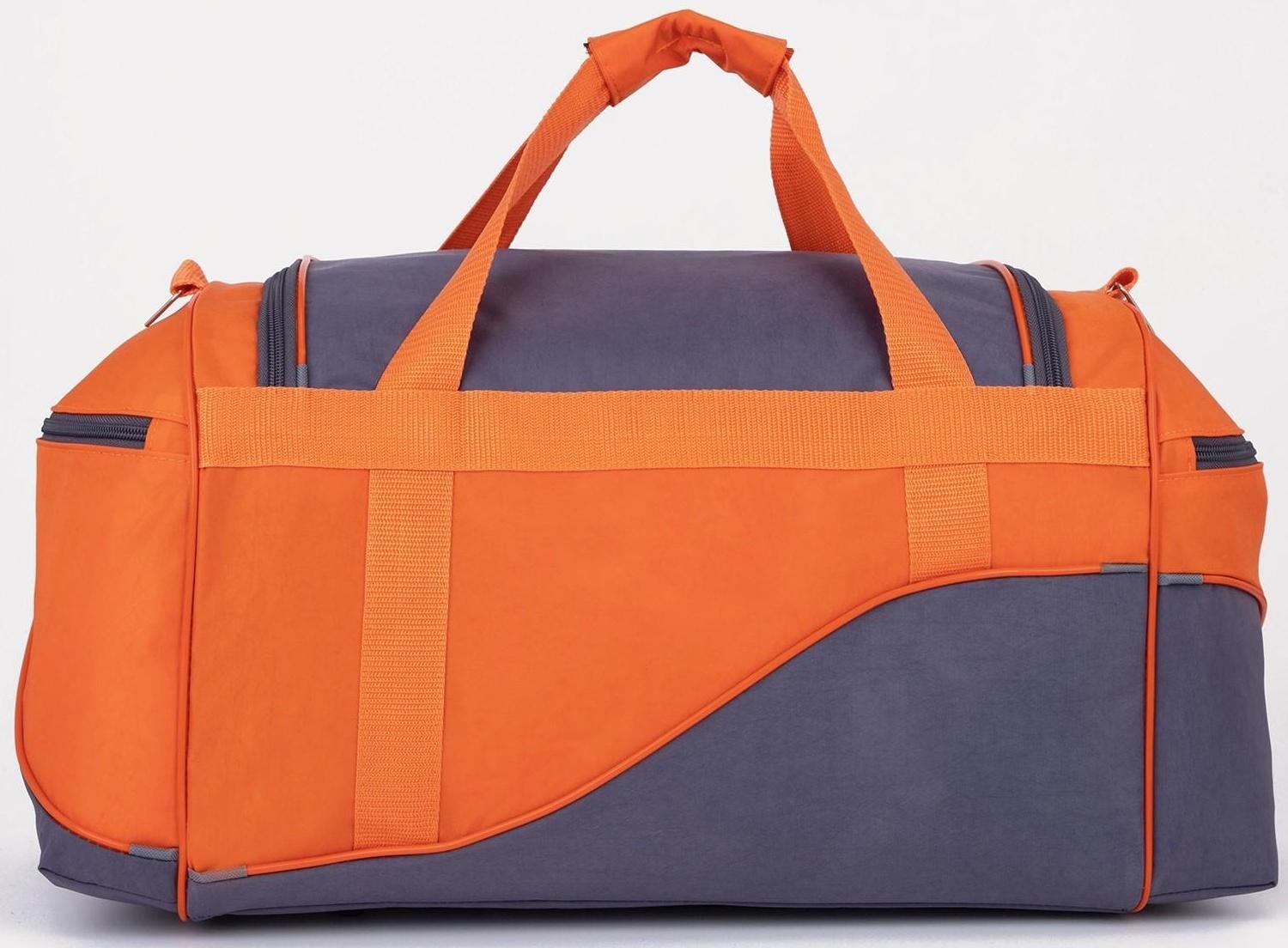 Сумка спортивная на молнии с подкладкой, 3 наружных кармана, цвет серый/оранжевый