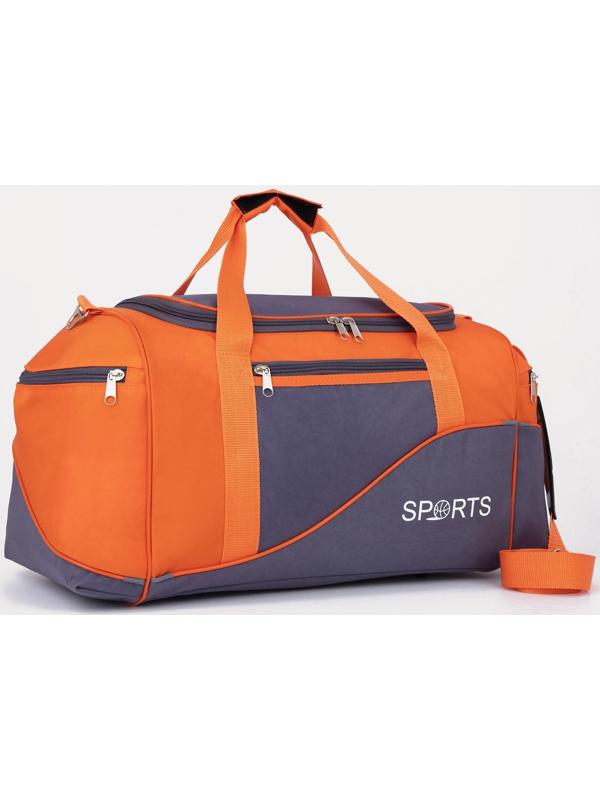Сумка спортивная на молнии с подкладкой, 3 наружных кармана, цвет серый/оранжевый