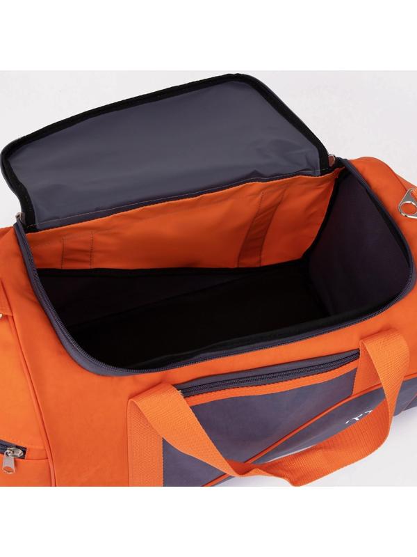 Сумка спортивная на молнии с подкладкой, 3 наружных кармана, цвет серый/оранжевый