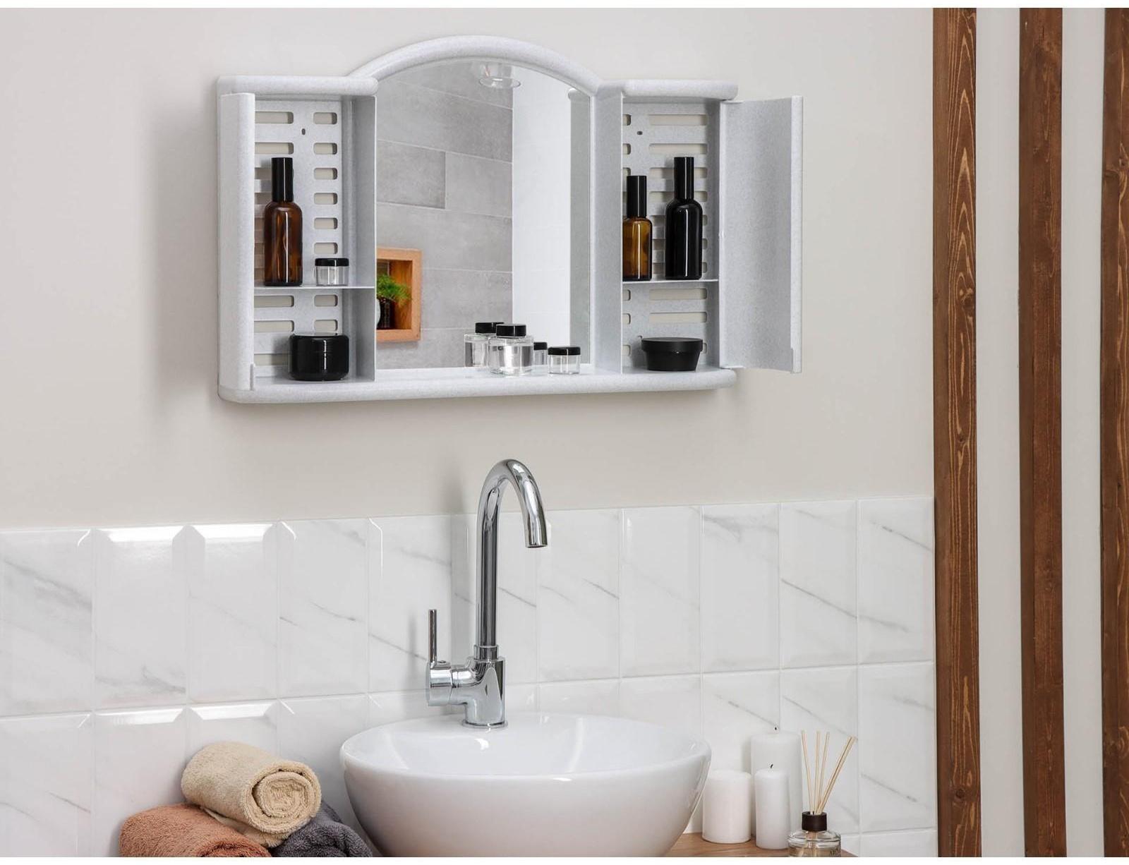 Шкафчик зеркальный для ванной комнаты «Арго», цвет белый мрамор