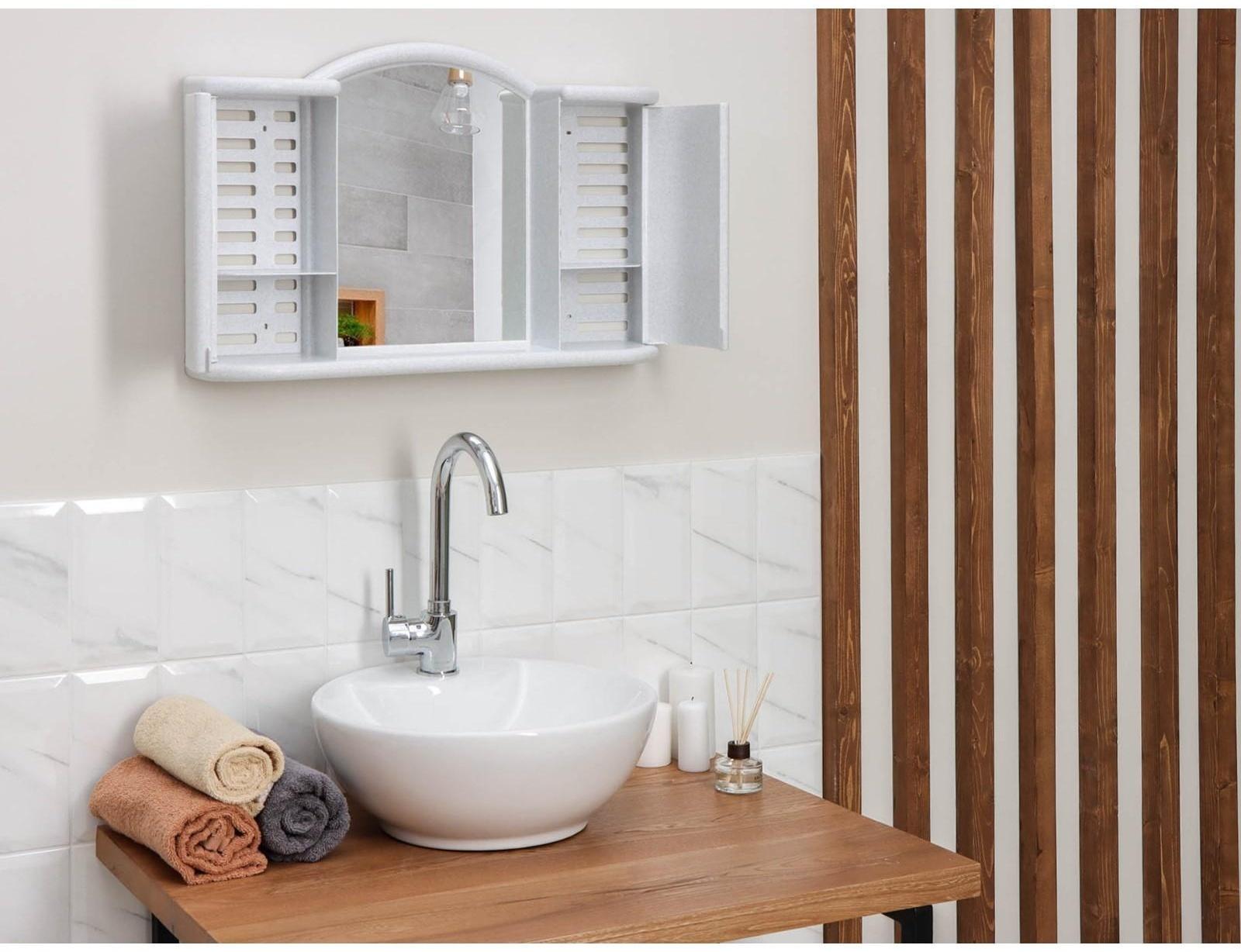 Шкафчик зеркальный для ванной комнаты «Арго», цвет белый мрамор