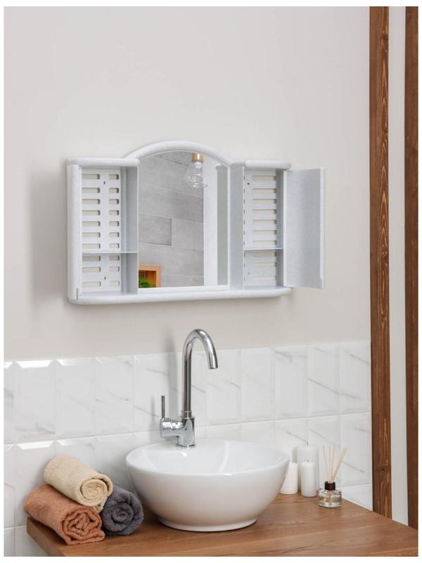 Шкафчик зеркальный для ванной комнаты «Арго», цвет белый мрамор