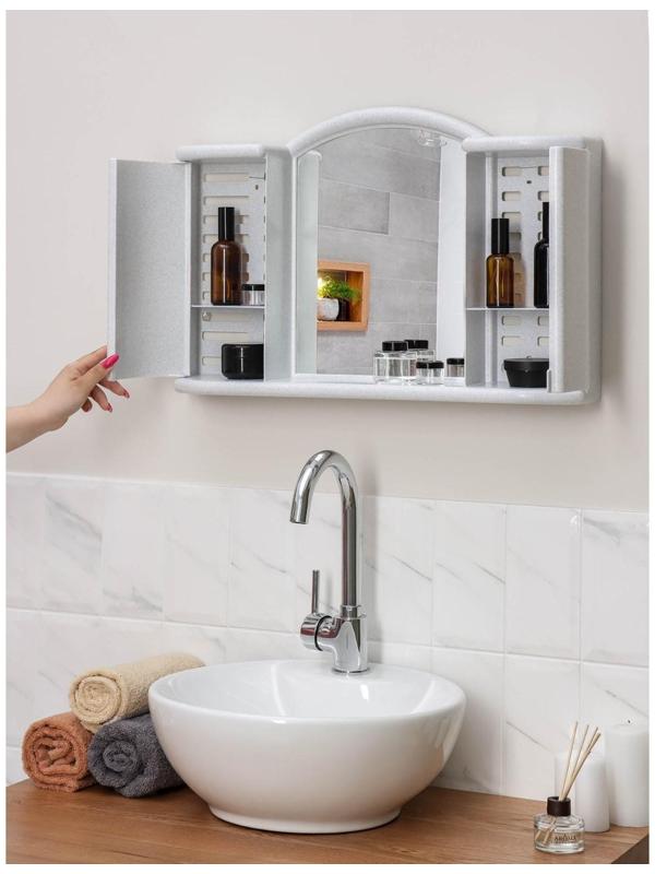 Шкафчик зеркальный для ванной комнаты «Арго», цвет белый мрамор