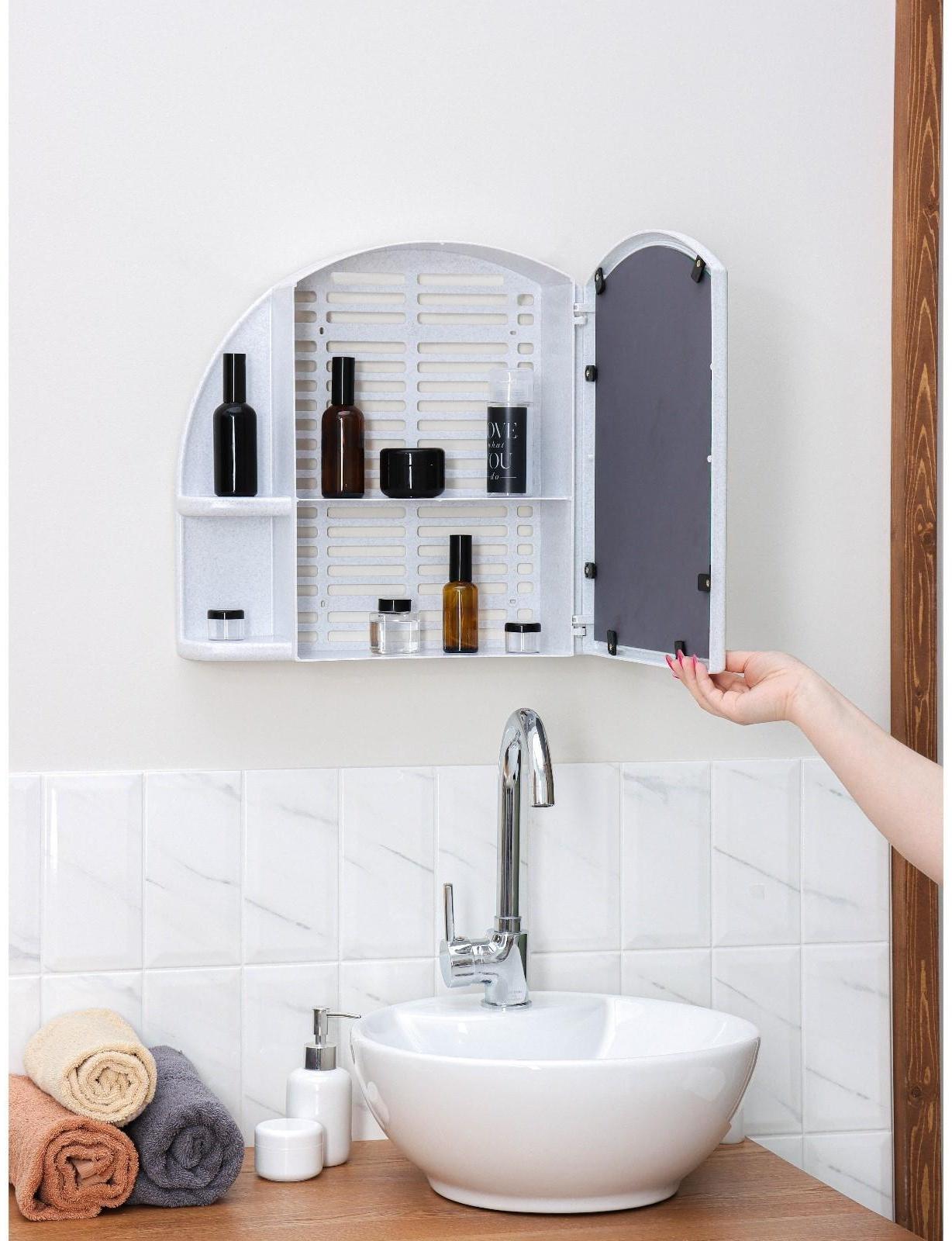 Шкафчик для ванной комнаты c зеркалом «Орион», цвет белый мрамор