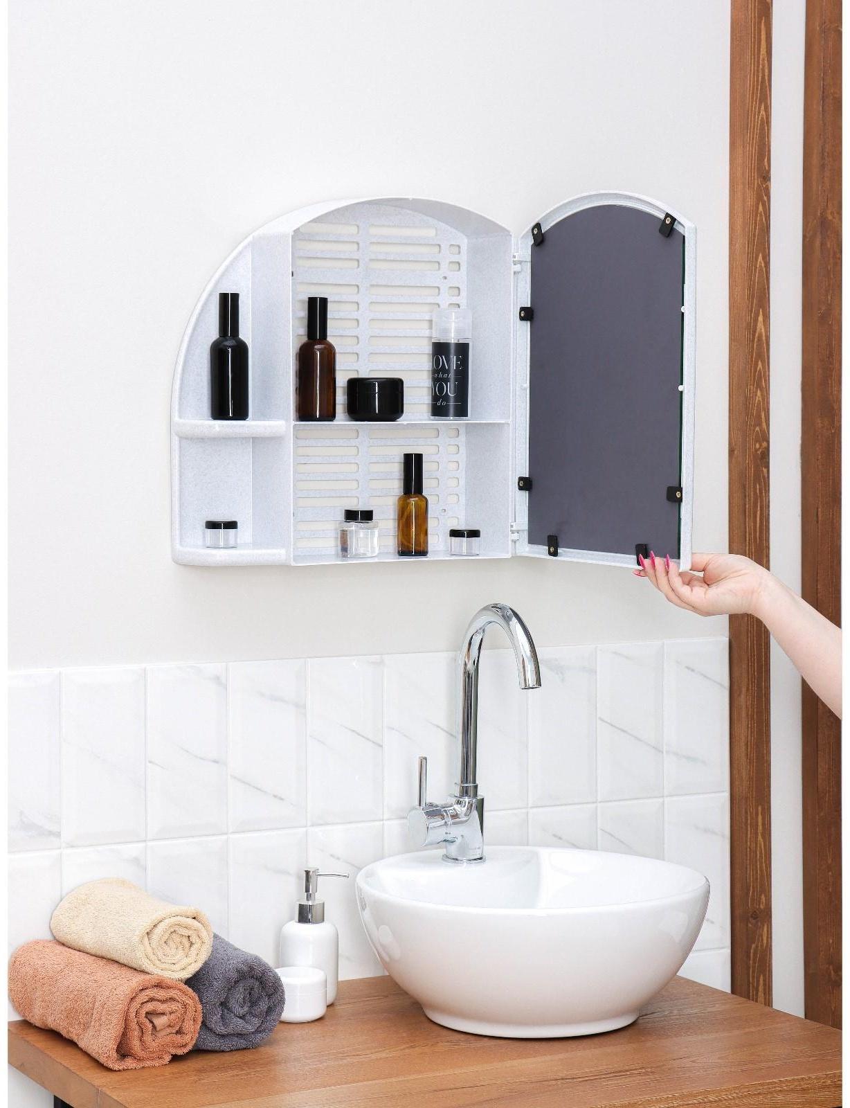 Шкафчик для ванной комнаты c зеркалом «Орион», цвет белый мрамор