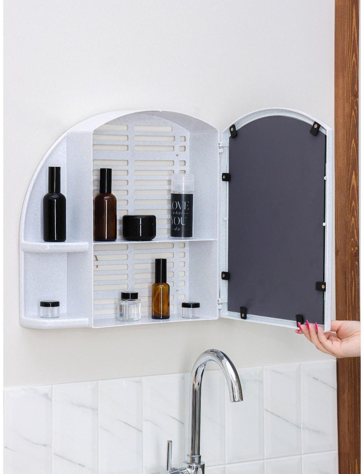 Шкафчик для ванной комнаты c зеркалом «Орион», цвет белый мрамор