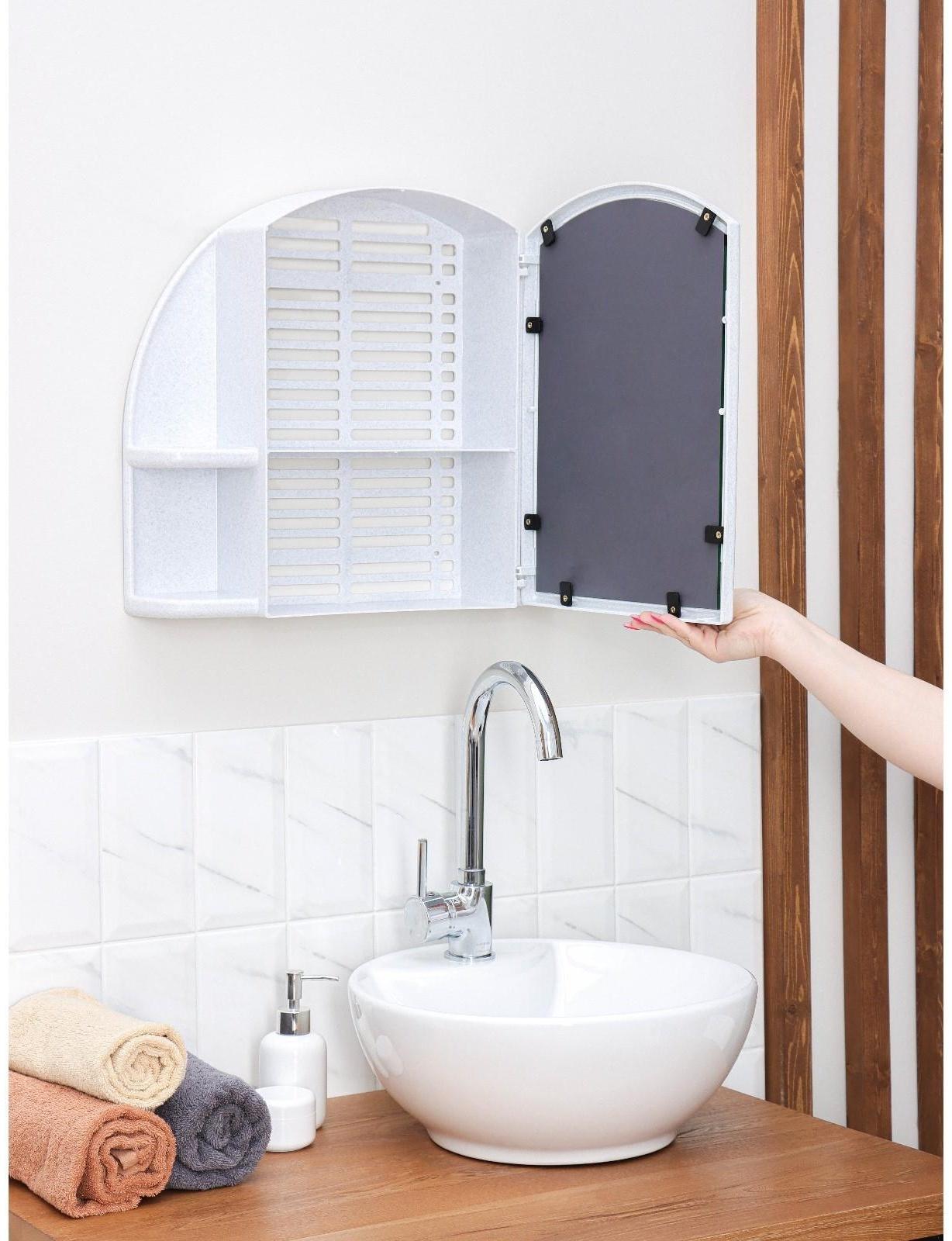 Шкафчик для ванной комнаты c зеркалом «Орион», цвет белый мрамор