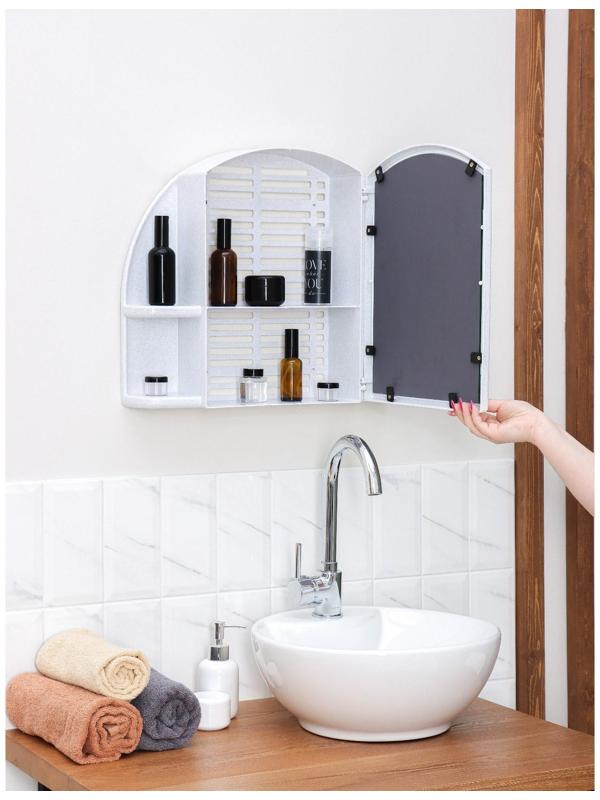 Шкафчик для ванной комнаты c зеркалом «Орион», цвет белый мрамор