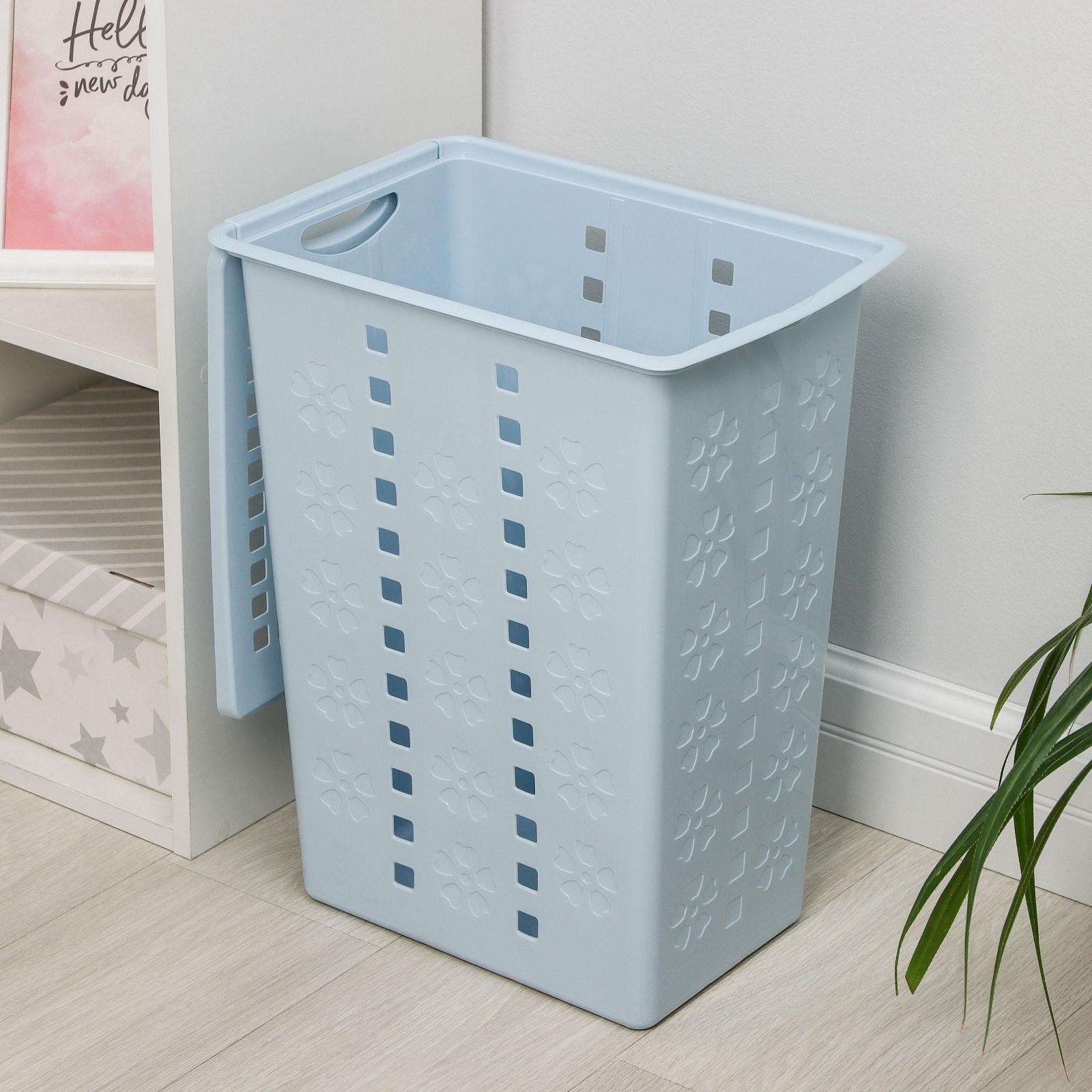 Корзина бельевая с крышкой «Виолетта», 30 л, 37×25×48 см, цвет голубой