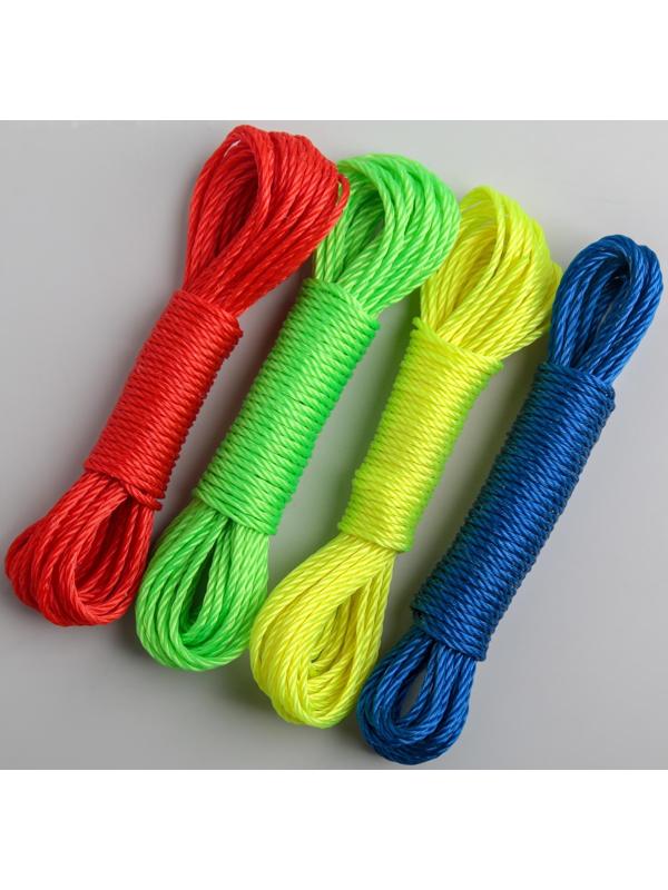 Верёвка бельевая Доляна, d=3 мм, длина 10 м, цвет МИКС