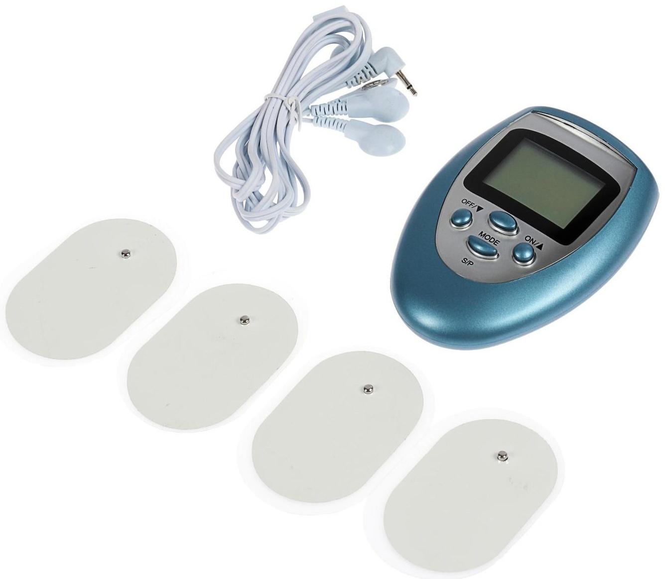 Массажёр для тела Luazon LEM-29, миостимулятор, 3 режима, 4 электрода, 2хААА, голубой